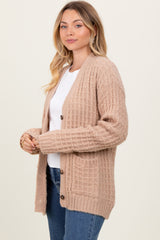 Beige Waffle Knit Button Up Cardigan