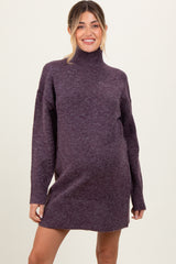 Purple Chunky Knit Turtleneck Maternity Mini Sweater Dress