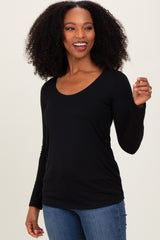 Black Basic Scoop Neck Long Sleeve Top