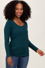 Forest Green Basic Scoop Neck Long Sleeve Top