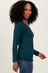 Forest Green Basic Scoop Neck Long Sleeve Top