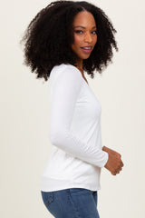 White Basic Scoop Neck Long Sleeve Top