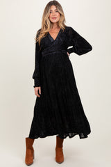 Black Floral Velvet Overlay Maternity Maxi Dress