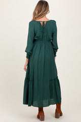 Forest Green Square Neckline Bubble Sleeve Maternity Maxi Dress