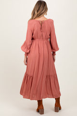 Mauve Square Neckline Bubble Sleeve Maternity Maxi Dress