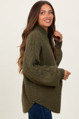 Olive Mixed Chunky Cable Knit Mock Neck Maternity Sweater