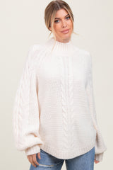 Ivory Mixed Chunky Cable Knit Mock Neck Sweater