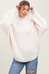 Ivory Mixed Chunky Cable Knit Mock Neck Sweater