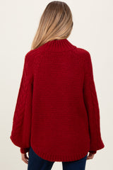 Burgundy Mixed Chunky Cable Knit Mock Neck Maternity Sweater