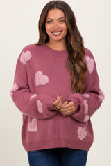 Mauve Heart Print Oversized Maternity Sweater