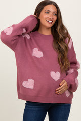 Mauve Heart Print Oversized Maternity Sweater