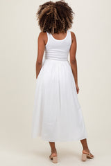 White Scoop Neck Contrast Skirt Maternity Maxi Dress