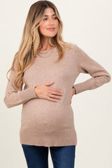 Beige Basic Relaxed Fit Maternity Sweater