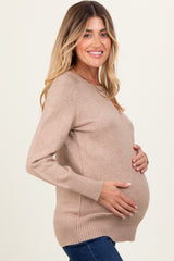 Beige Basic Relaxed Fit Maternity Sweater