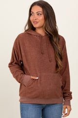 Brown Brushed Knit Oversized Maternity Hoodie