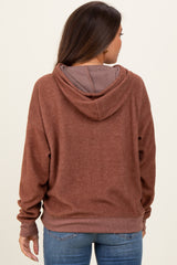 Brown Brushed Knit Oversized Maternity Hoodie