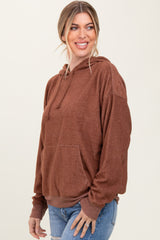 Brown Brushed Knit Oversized Hoodie