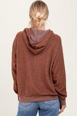 Brown Brushed Knit Oversized Hoodie