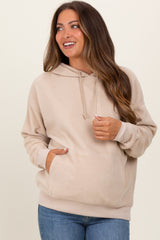 Cream Brushed Knit Oversized Maternity Hoodie