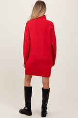 Red Chunky Knit Turtleneck Maternity Mini Sweater Dress