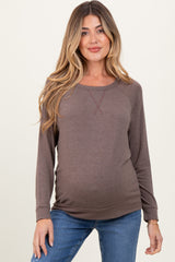 Brown Basic Maternity Pullover Top