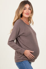 Brown Basic Maternity Pullover Top