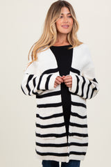 Ivory Black Knit Striped Long Maternity Cardigan