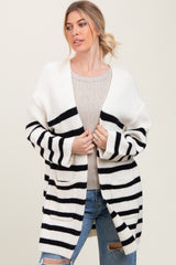 Ivory Black Knit Striped Long Cardigan