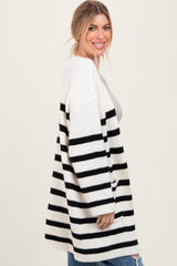 Ivory Black Knit Striped Long Cardigan