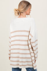 Ivory Beige Knit Striped Long Cardigan