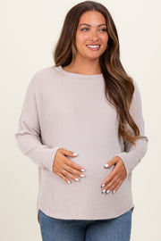 Cream Ribbed Knit Relaxed Fit Round Hem Maternity Top