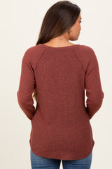 Brown Waffle Knit Raglan Long Sleeve Maternity Top