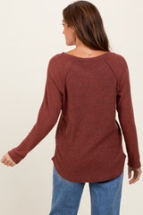 Brown Waffle Knit Raglan Long Sleeve Top