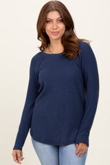 Navy Waffle Knit Raglan Long Sleeve Top