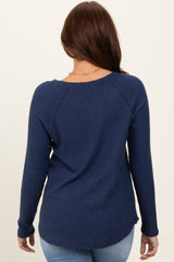 Navy Waffle Knit Raglan Long Sleeve Top