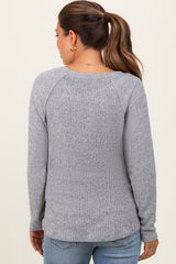 Heather Grey Waffle Knit Raglan Long Sleeve Maternity Top