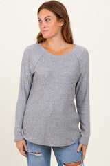 Heather Grey Waffle Knit Raglan Long Sleeve Top