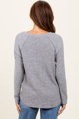 Heather Grey Waffle Knit Raglan Long Sleeve Top