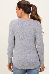 Heather Grey Brushed Knit Relaxed V-Neck Long Sleeve Maternity Top