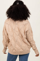 Beige Diamond Knit Button Up Sweater Cardigan