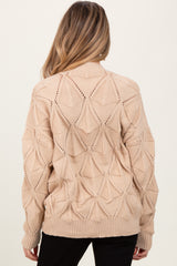 Beige Diamond Knit Button Up Maternity Sweater Cardigan