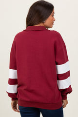 Burgundy Half Zip Stripe Sleeve Maternity Pullover