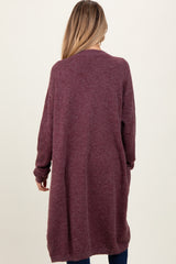 Plum Button Down V-Neck Long Maternity Cardigan