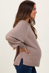 Taupe Bubble Sleeve Maternity Sweater