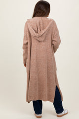 Camel Long Hooded Open Front Maternity Cardigan