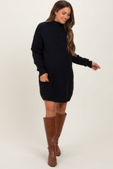 Black Mock Neck Maternity Mini Sweater Dress