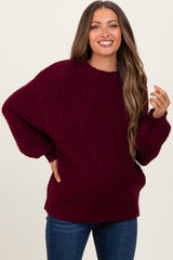 Burgundy Chunky Knit Oversized Drop Shoulder Maternity Sweater