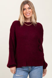 Burgundy Chunky Knit Oversized Drop Shoulder Sweater