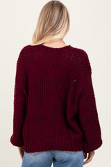 Burgundy Chunky Knit Oversized Drop Shoulder Sweater