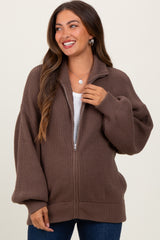 Mocha Oversized Zip Up Maternity Cardigan